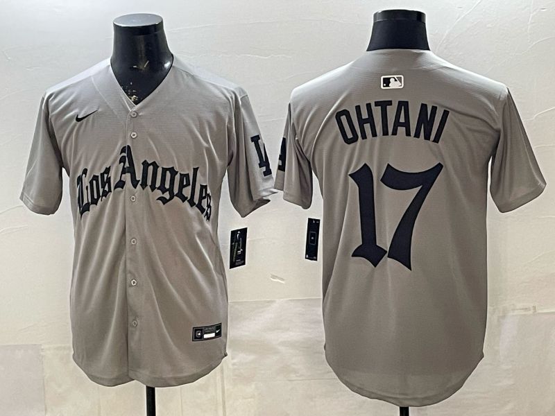 Men 2026 Los Angeles Dodgers #17 Ohtani Grey Five generations Nike MLB Jersey style 001->los angeles dodgers->MLB Jersey